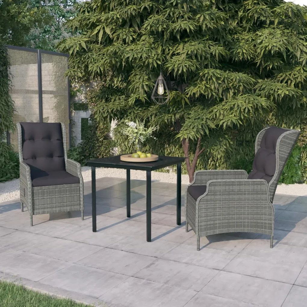 vidaXL 3 pcs conjunto de jantar para jardim cinzento-claro