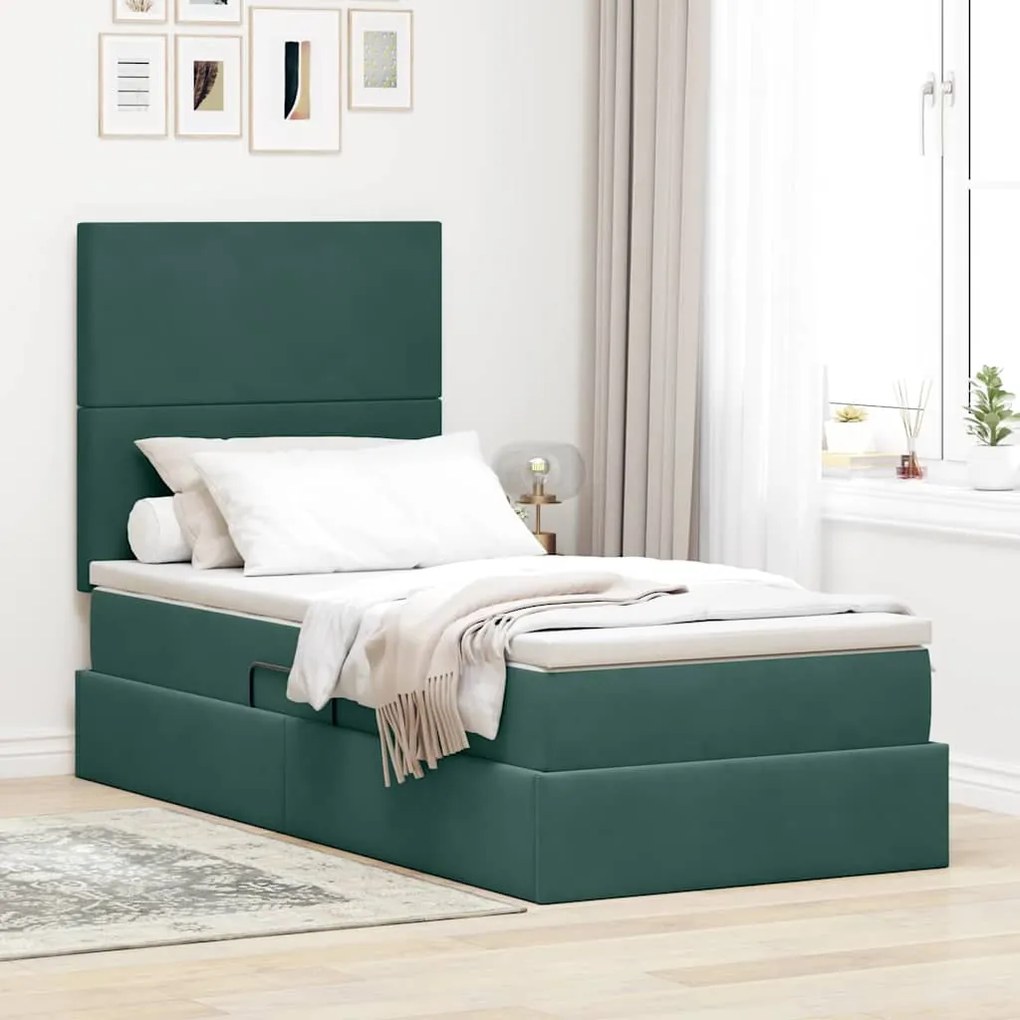 vidaXL Cama com arrumação e colchão Verde Escuro 100 x 200 cm Veludo