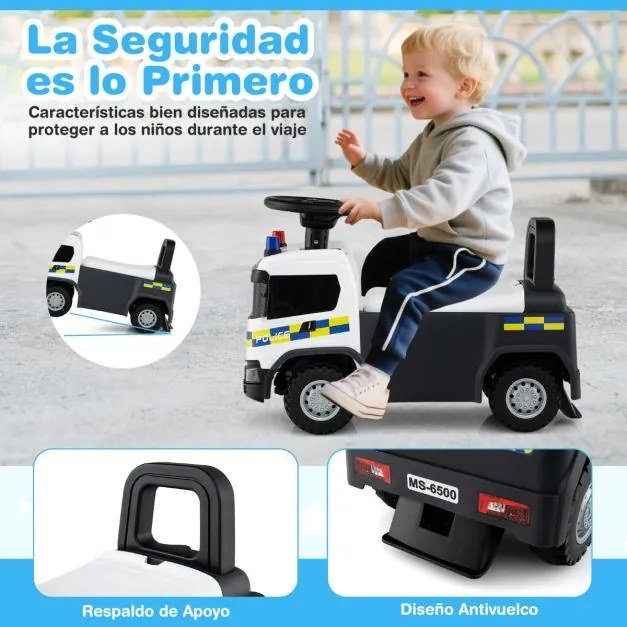 Andarilho Carro de bombeiros 59 x 28 x 43 cm com volante Luzes Sirenes Buzina e música para pisar Branco