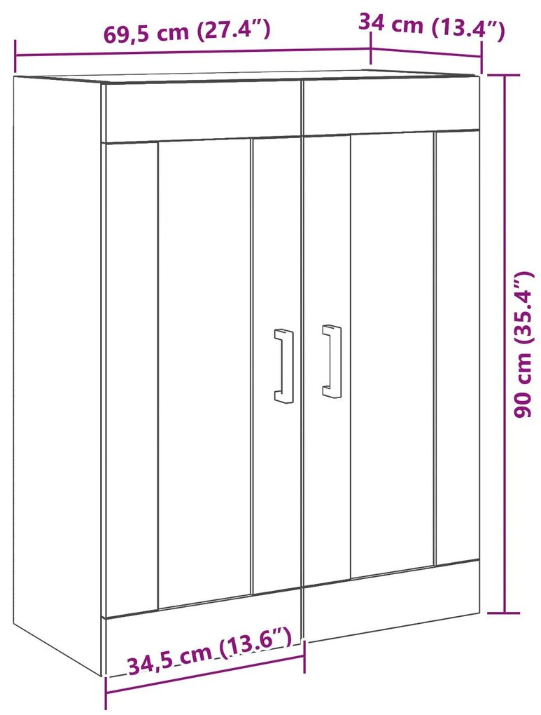 Armário de Parede com Portas de Vidro Carvalho Negro 69.5x34x90 cm