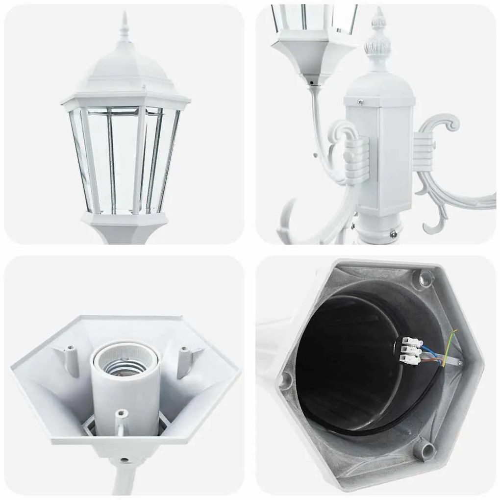 Poste de Luz de Jardim 3-Lâmpadas E27 Branco 235 cm Alumínio