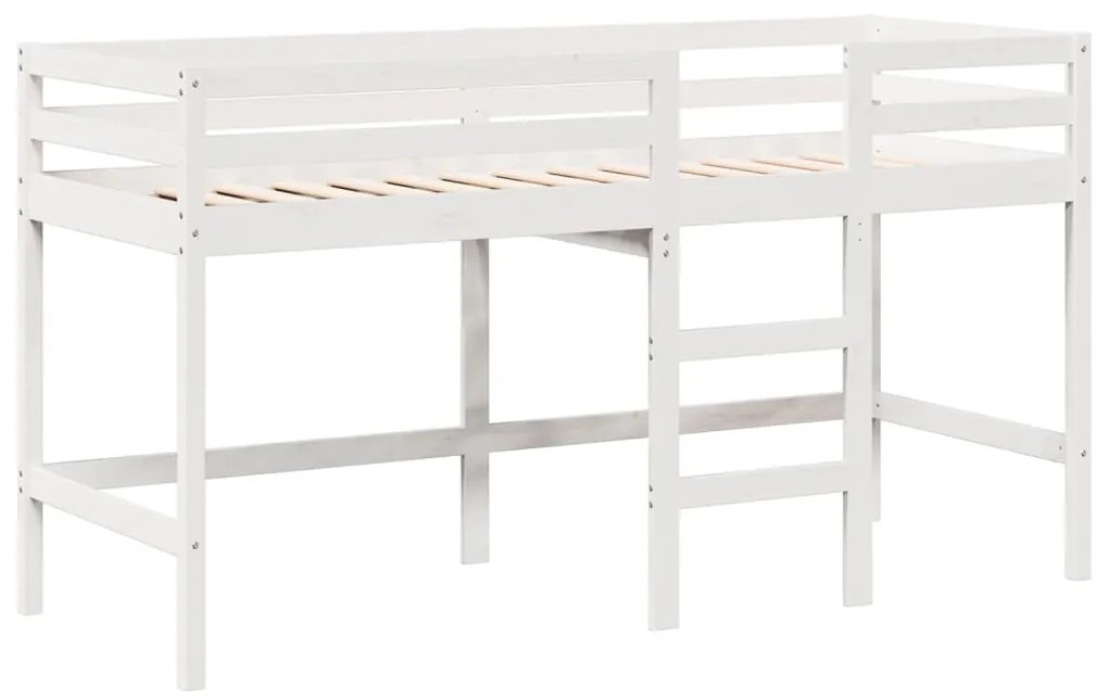 Cama alta c/ escada e telhado 90x200 cm pinho maciço branco