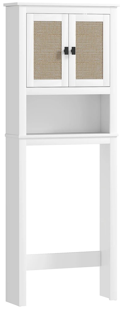 HOMCOM Móvel sobre Sanita 60x19,5x160 cm Armário sobre Sanita 2 Portas com Frente em Vime Compartimento e Prateleira Ajustável Branco | Aosom Portugal