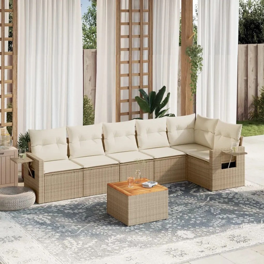 vidaXL 7 pcs conjunto de sofás p/ jardim com almofadões vime PE bege