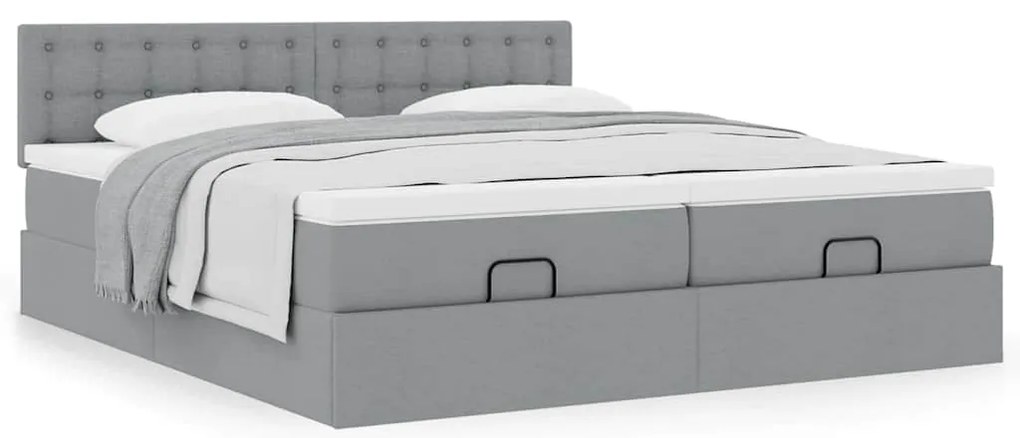 Estrutura de cama otomana com colchões tecido cinzento claro