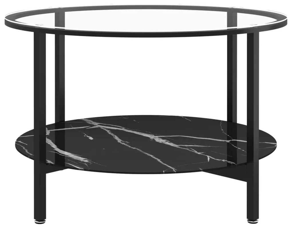 Mesa de centro 70 cm vidro temperado preto e preto mármore