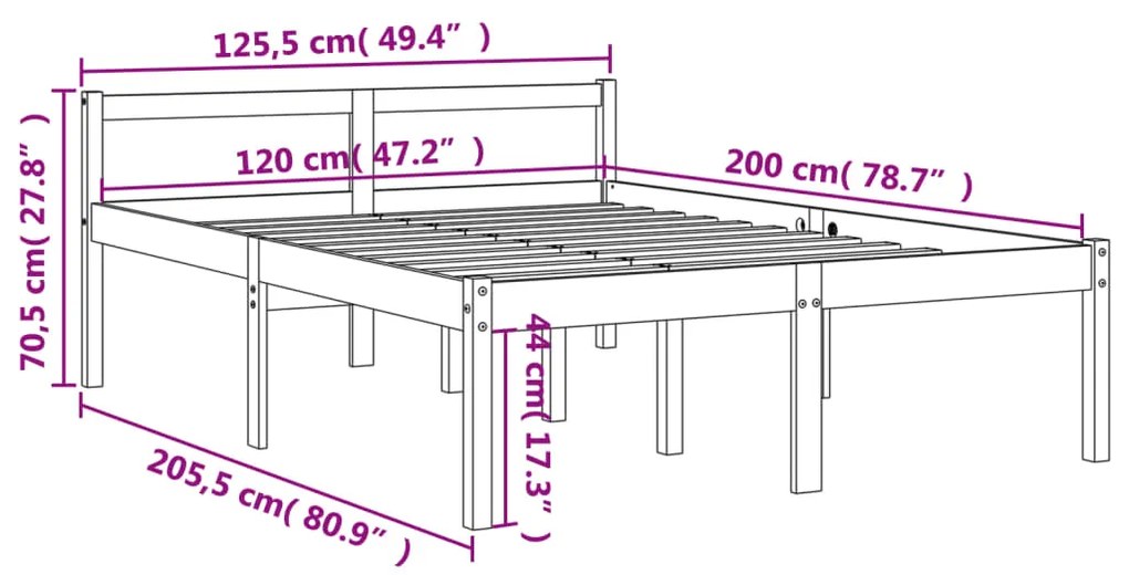 Cama para idosos 120x200 cm madeira pinho maciça castanho cera