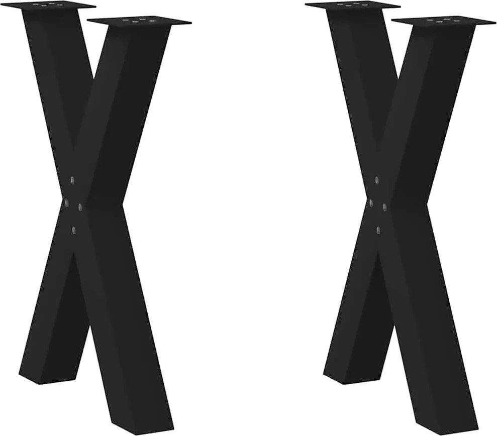 vidaXL Pés para mesa de jantar em formato de X, 2 peças, preto, 60x(72-73) cm, aço