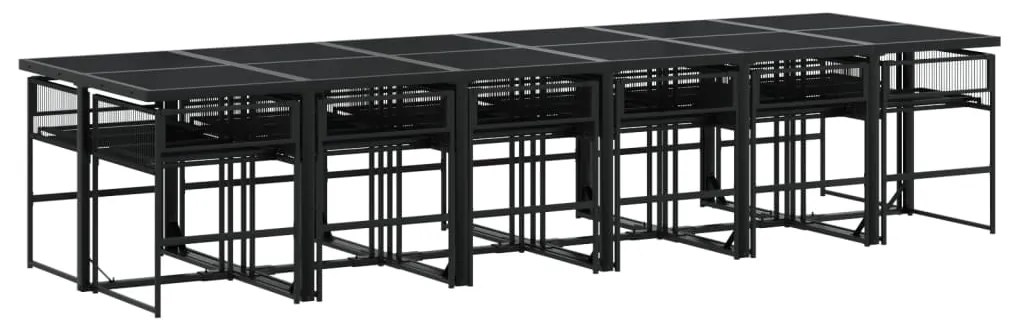 13 pcs conjunto de jantar p/jardim vime PE preto