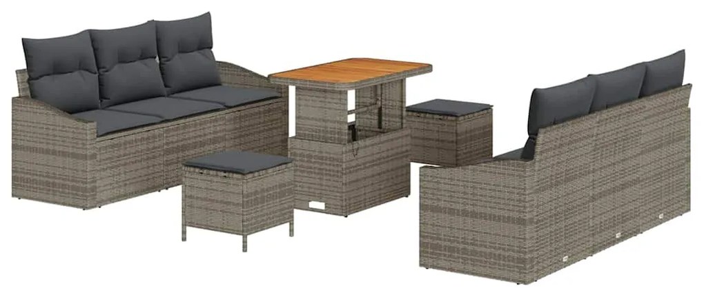Conjunto de Sofá de Jardim vidaXL de 9 Peças com Almofadas Cinza Ratta
