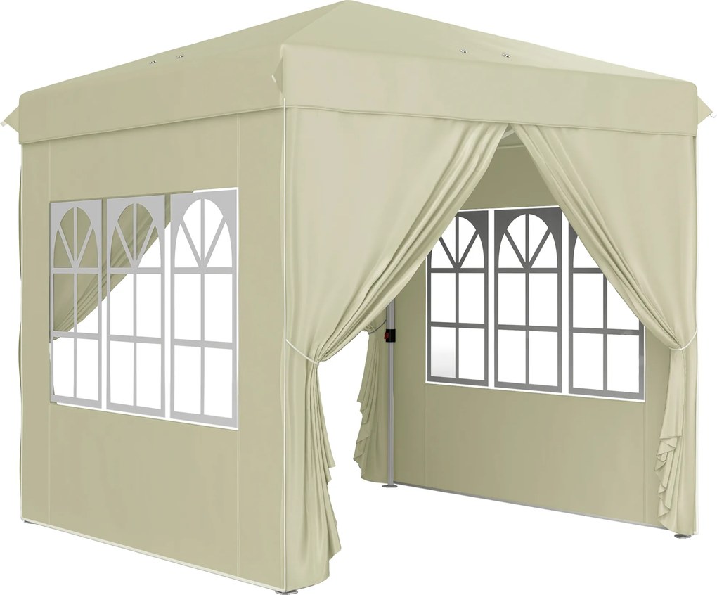 Outsunny Pavilhão pop-up 2,5 x 2,5 m com paredes laterais e bolsa de transporte, tenda de jardim ajustável UPF50+, Creme branco | Aosom Portugal