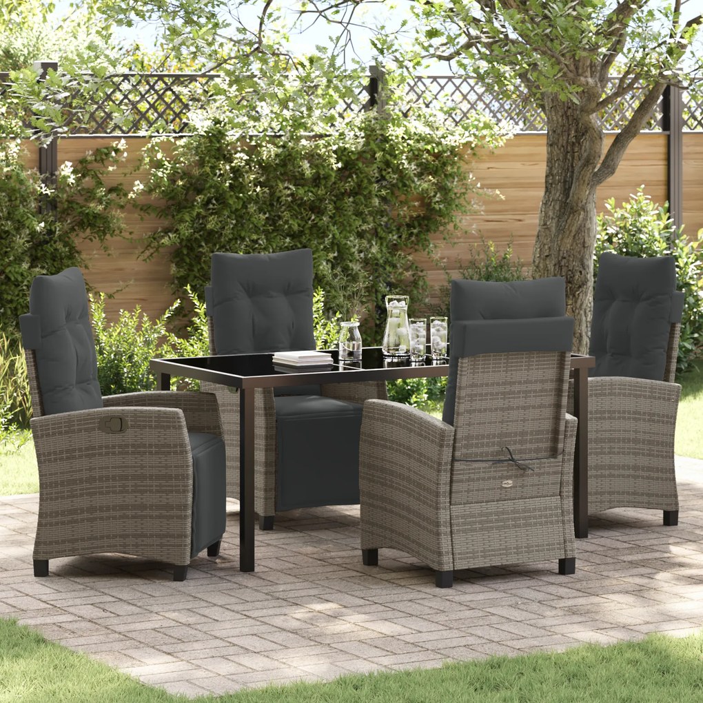 vidaXL Conjunto de Jantar de Jardim de 5 Peças Cinza de Rattan Polímero