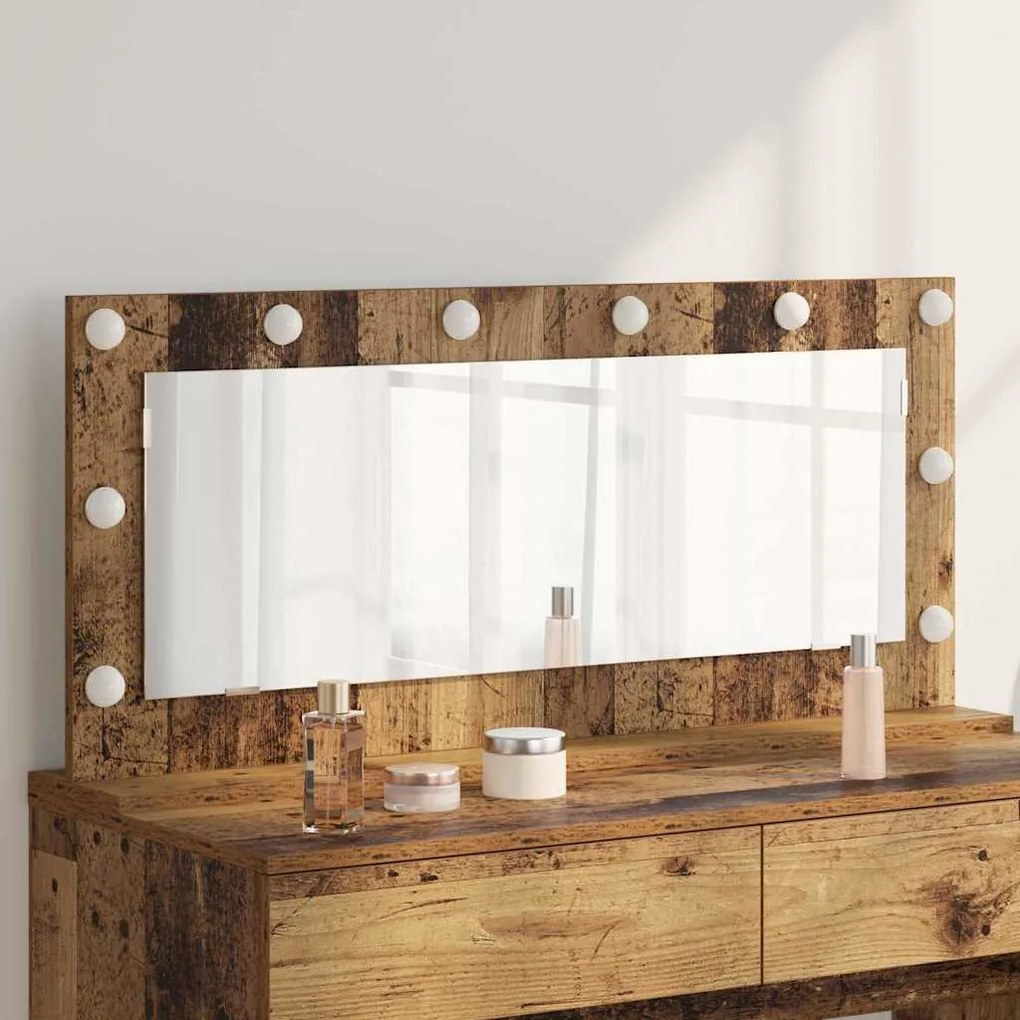 Espelho de Maquiagem com Luzes LED Madeira Antiga 100x45x18 cm