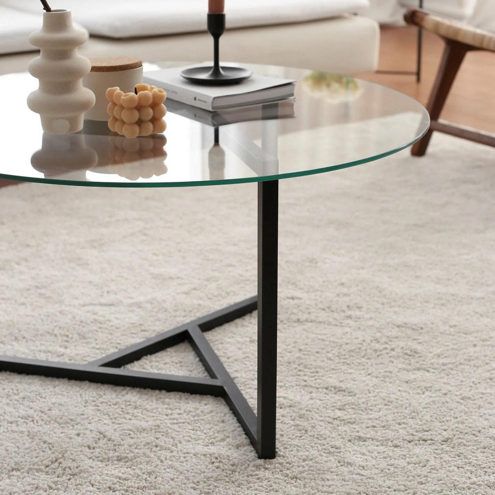 Mesa de Café Trio Sehpa - Transparente e Preta - 75x42x75 cm