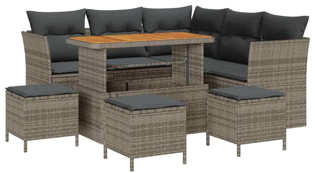 Conjunto de Sofá de Jardim vidaXL com Almofadas Cinza Rattan Polido Ac