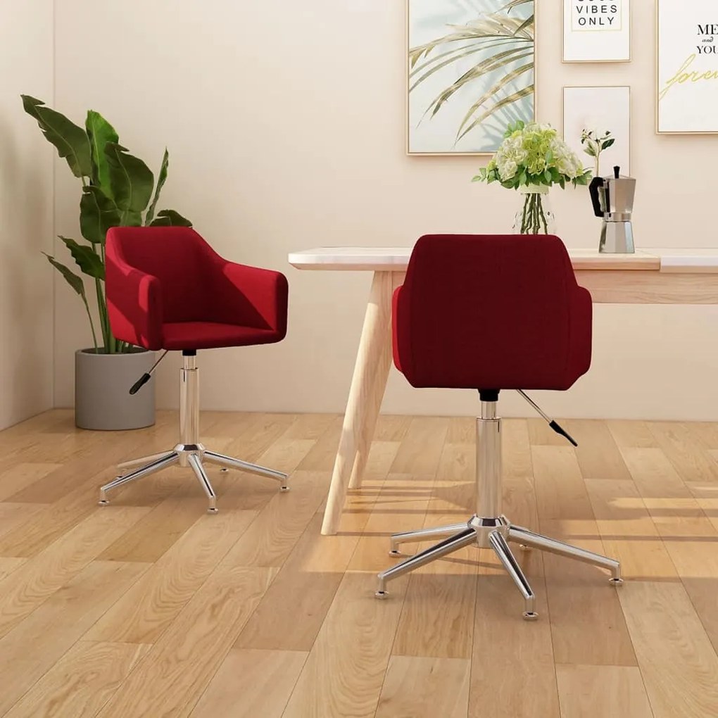 vidaXL Cadeiras de jantar giratórias 2 pcs tecido vermelho tinto