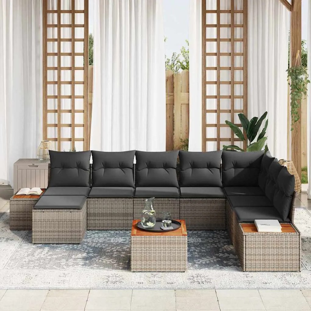Conjunto de Sofá de Jardim com Almofadas Cinza Rattan Acácia
