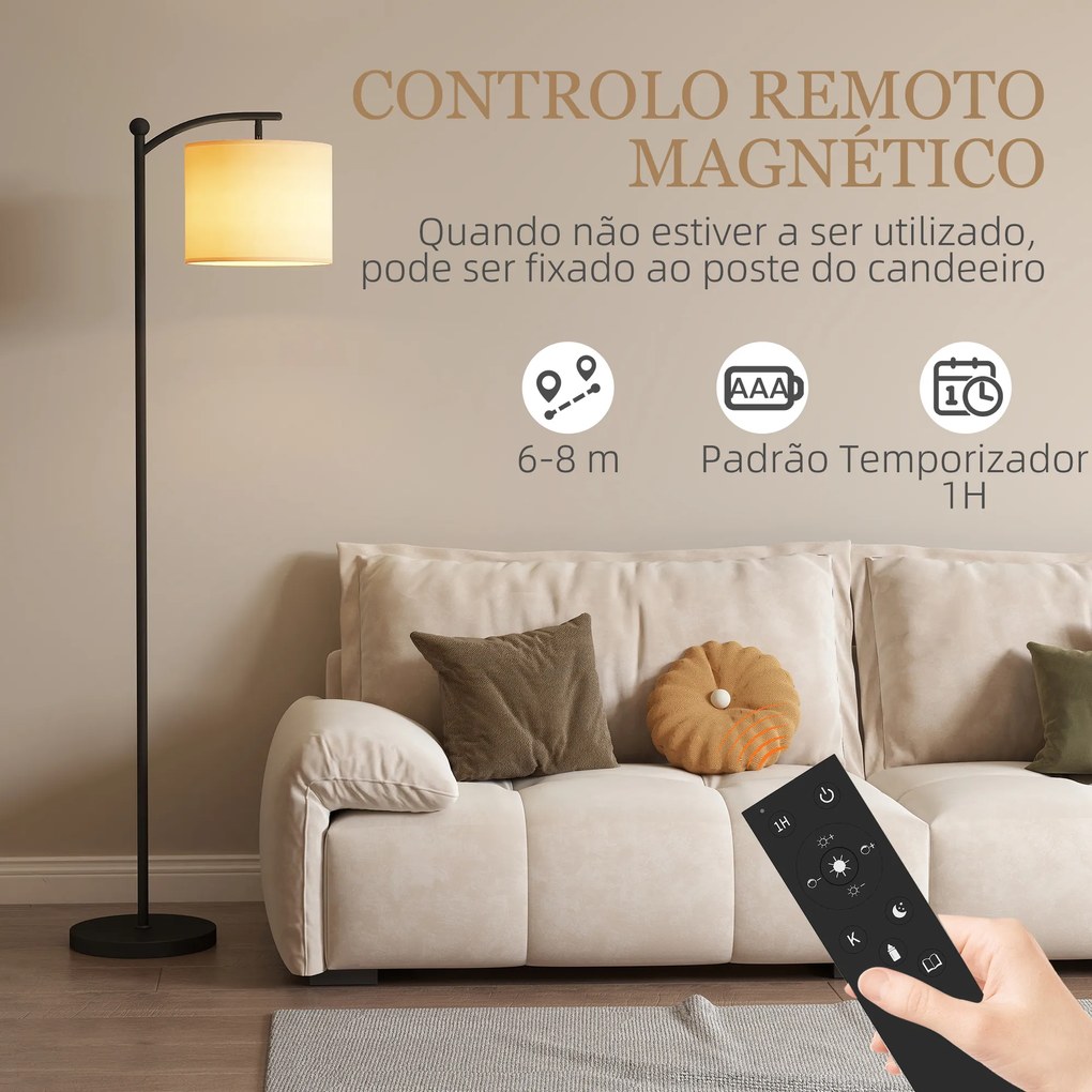 Candeeiro de Pé com Temperatura de Cor de Ajuste Contínuo 11 Níveis Comando à Distância Temporizador de 60 Minutos 54,3x30,6x159,6 cm Preto