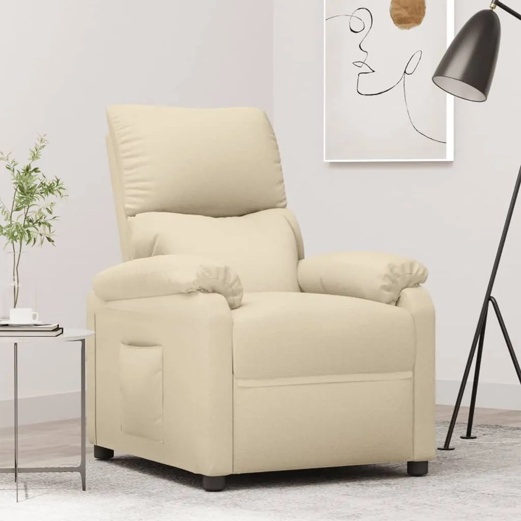 248685 vidaXL Poltrona reclinável tecido cor creme