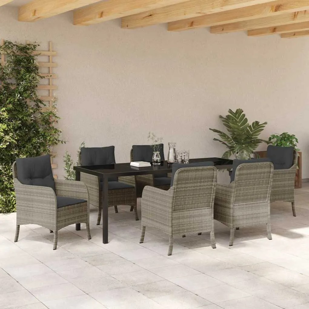 Conjunto de Jantar de Jardim 7 Peças com Almofadas Cinza Claro Rattan