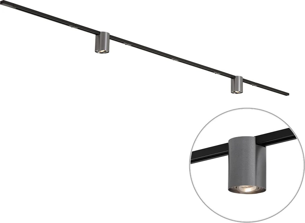 Sistema de Calhas Moderno Preto com 2 Focos Cor de Aço Monofásico - Iconic Rondoo Up