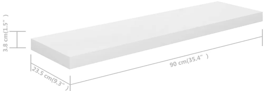 Prateleiras de parede suspensas 2 pcs 90x23,5x3,8cm MDF branco