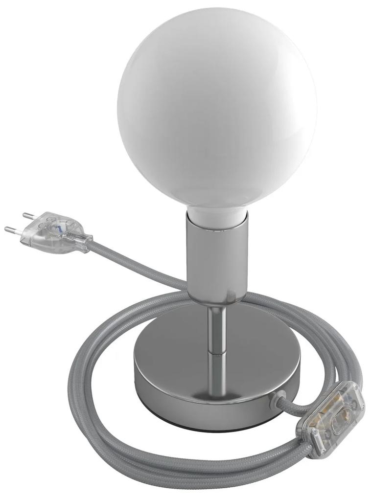 Alzaluce - metal table lamp with fabric cable, switch and 2 poles plug - 5 cm Chrome