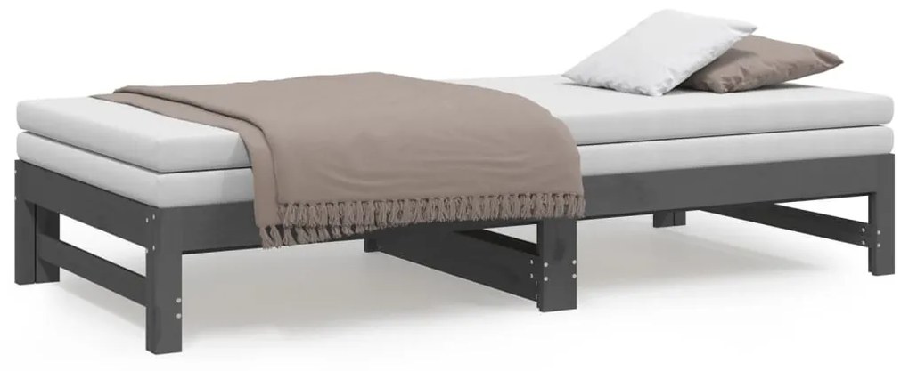 Estrutura sofá-cama de puxar 2x(90x190) cm pinho maciço cinza