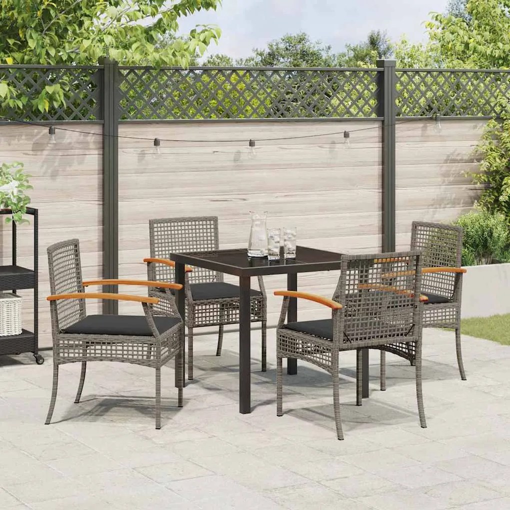Conjunto de Jantar de Jardim 5 Peças com Almofadas Cinza Poliratan