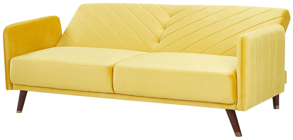 Sofá-cama de 3 lugares em veludo amarelo SENJA Beliani