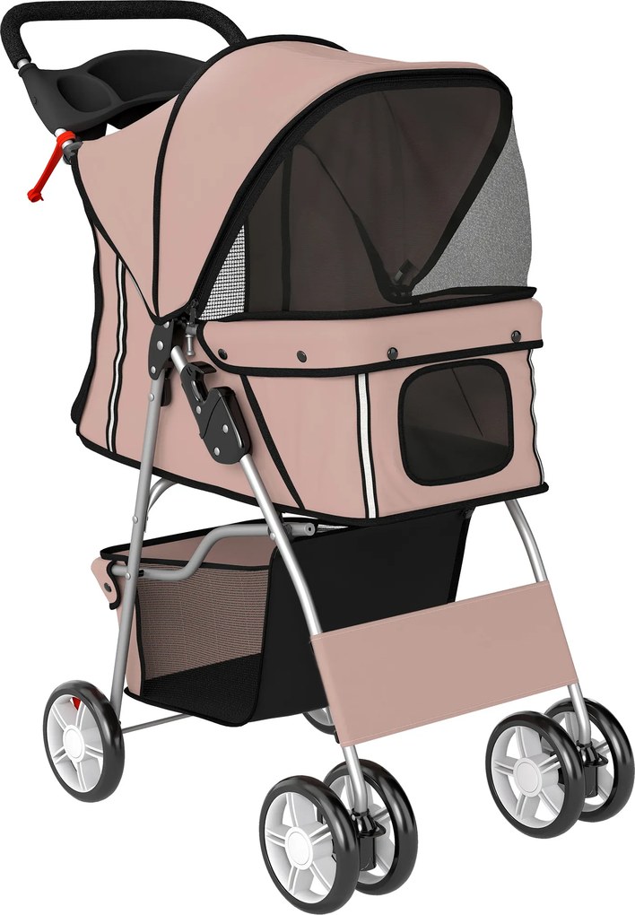 PawHut Carrinho para Cães Pequenos com Cesto de Armazenamento Suporte para Copos Rodas e Almofada Lavável 77x44x102 cm Castanho | Aosom Portugal