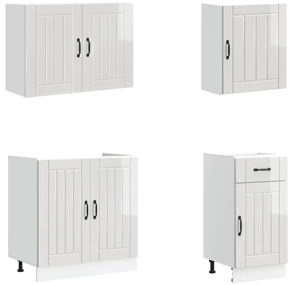 7 peças armário de cozinha conjunto Lucca branco brilhante