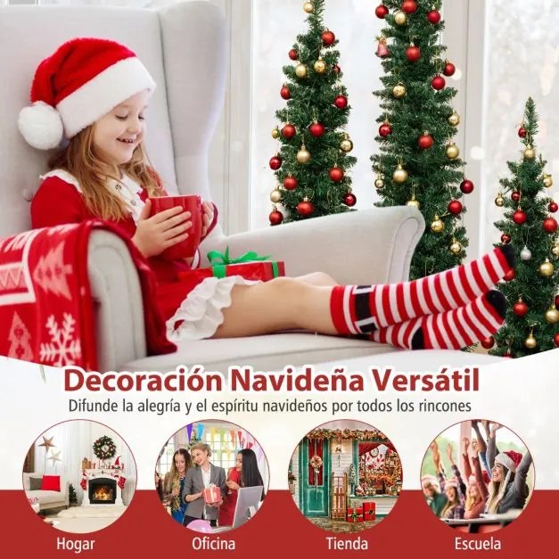 Conjunto de 3 árvores de Natal artificiais pré-iluminadas Pencil 90/120/150 CM com 415 pontas de ramos 230 luzes LED Decoração verdes