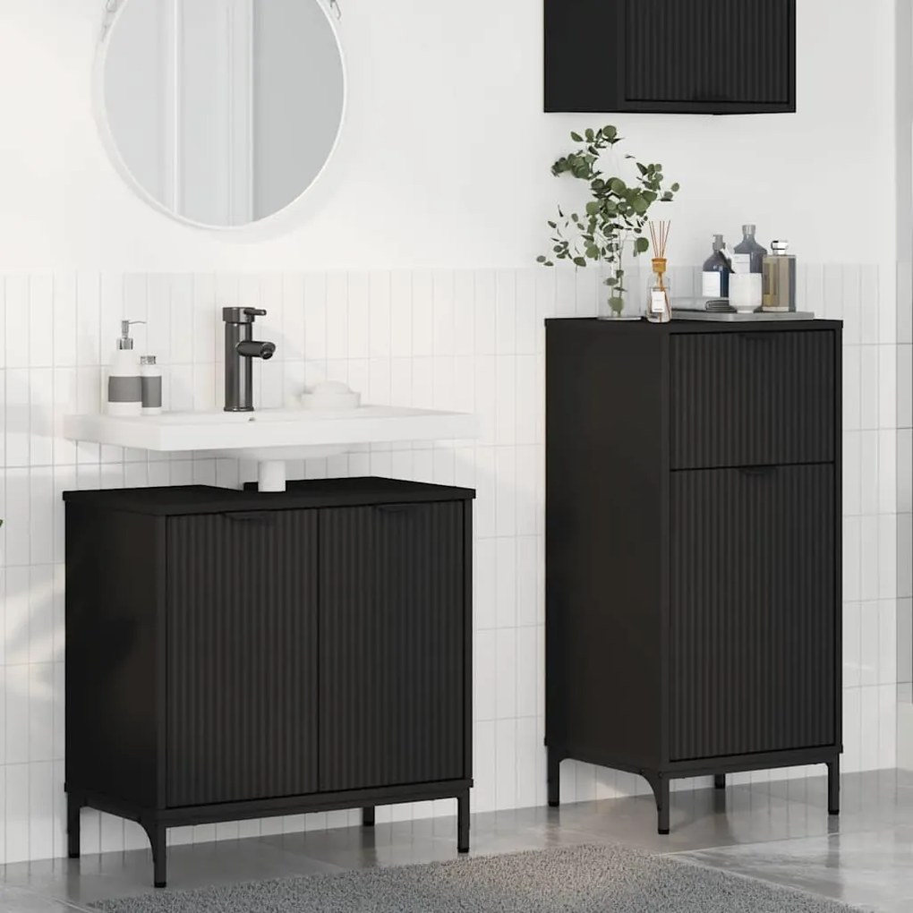 vidaXL Conjunto de Móveis para Banheiro 2 pcs Preto 39.5 x 36 x 88 cm