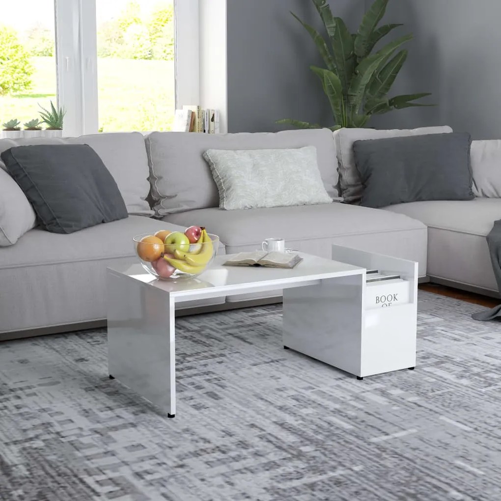 vidaXL Mesa de centro 90x45x35 cm contraplacado branco brilhante