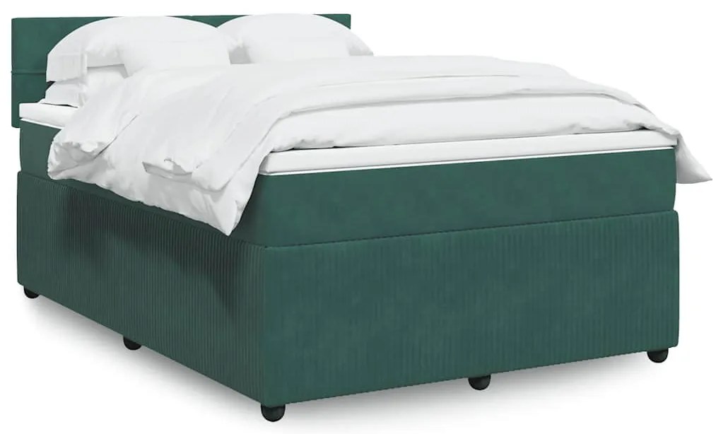 Cama com molas/colchão 160x200 cm veludo verde-escuro