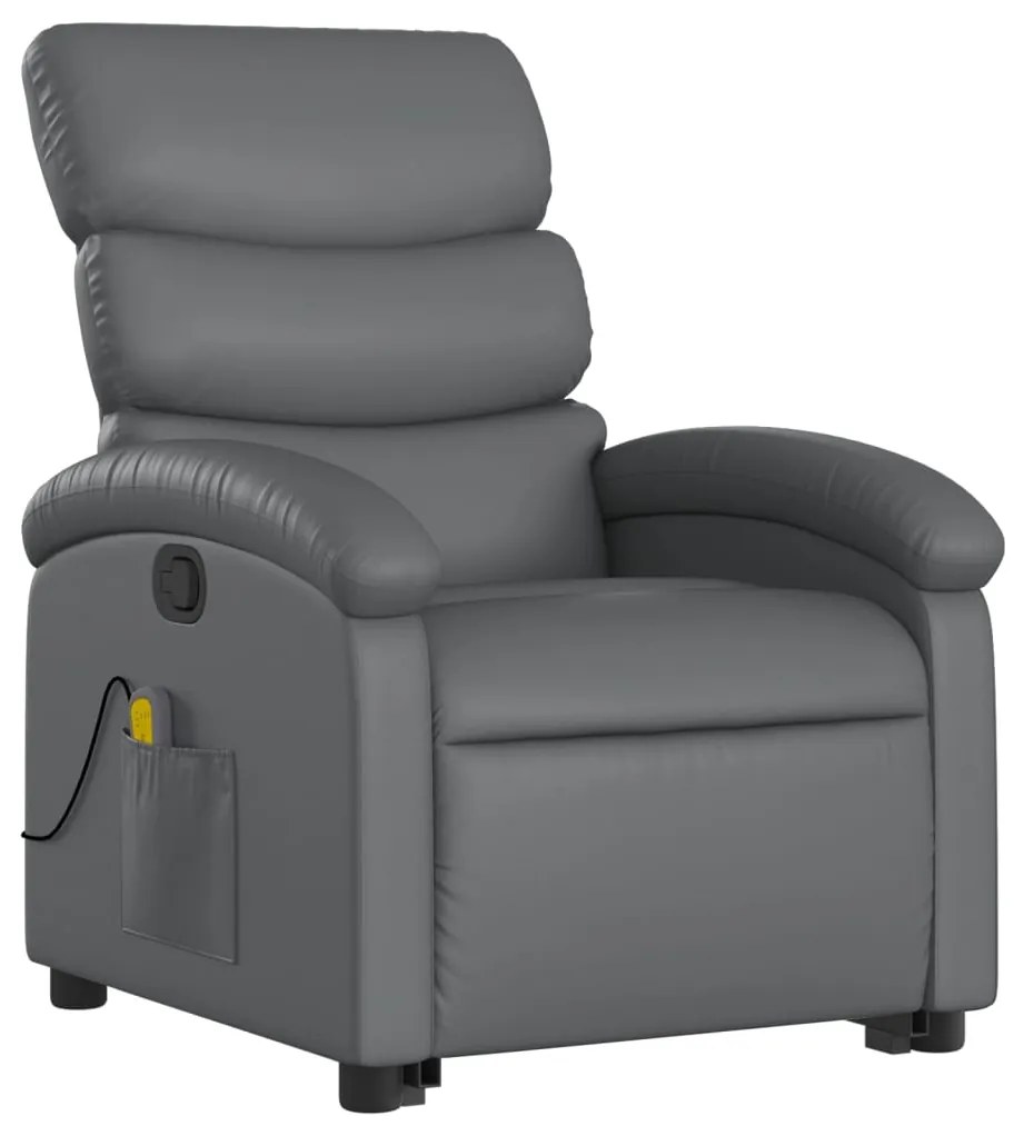 Poltrona massagens reclinável elevatória couro artif. cinzento