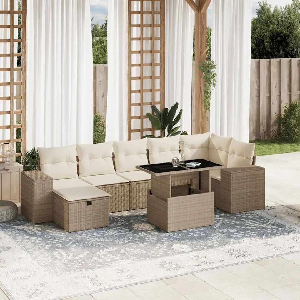 vidaXL 8 pcs conjunto de sofás p/ jardim com almofadões vime PE bege