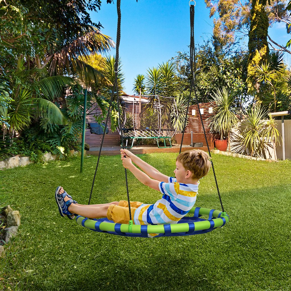 Outsunny Baloiço Infantil Ninho com Altura Ajustável Baloiço Redondo para Crianças de 3-8 Anos Carga Máxima 150 kg para Exterior Ø100x120-180 cm Azul