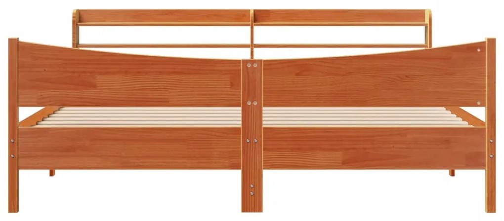 Estrutura cama c/ cabeceira 200x200cm pinho maciço castanho-mel