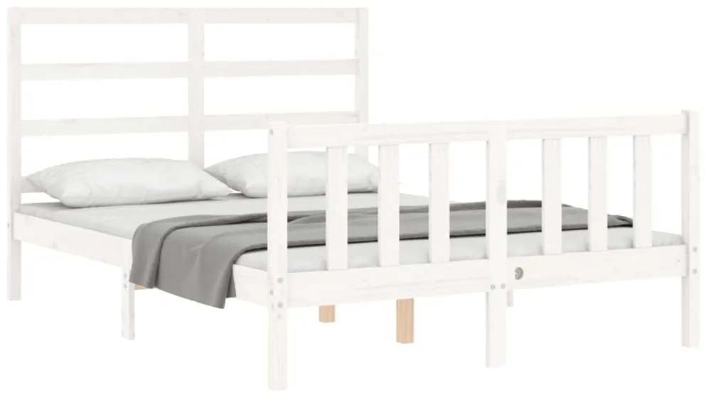 Estrutura de cama com cabeceira 140x190cm madeira maciça branco