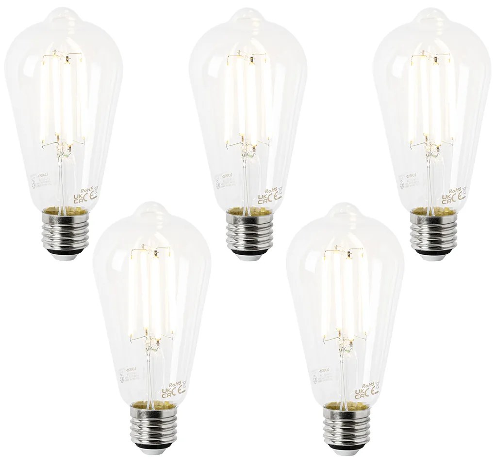 Conjunto de 5 Lâmpadas LED E27 ST64 Transparentes 2.2W 470 lm 2700K