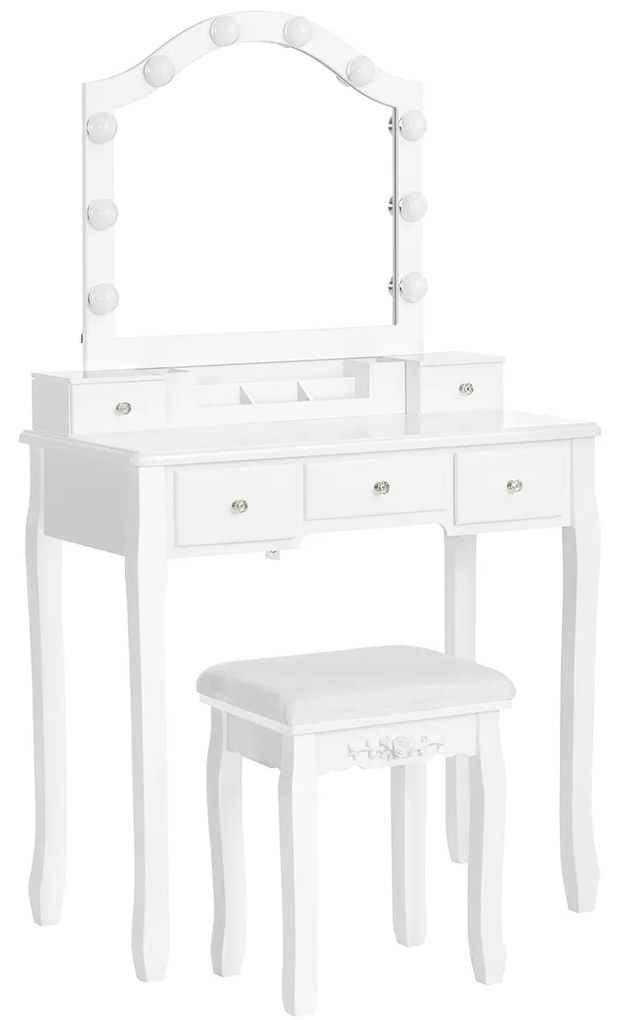Conjunto penteadeira com espelho iluminado | VASAGLE | 108 x 40 x 145 cm | branco | RDT170W01.