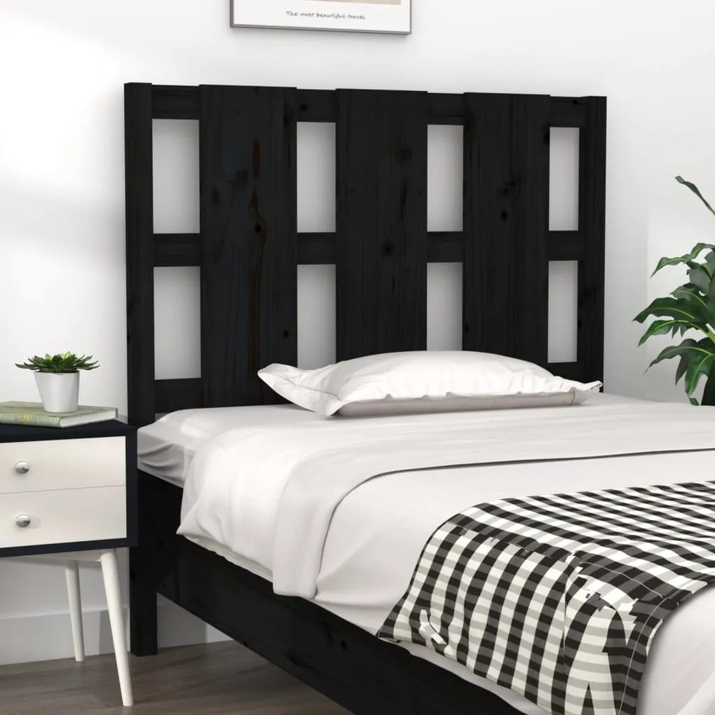 vidaXL Cabeceira de cama 95,5x4x100 cm pinho maciço preto