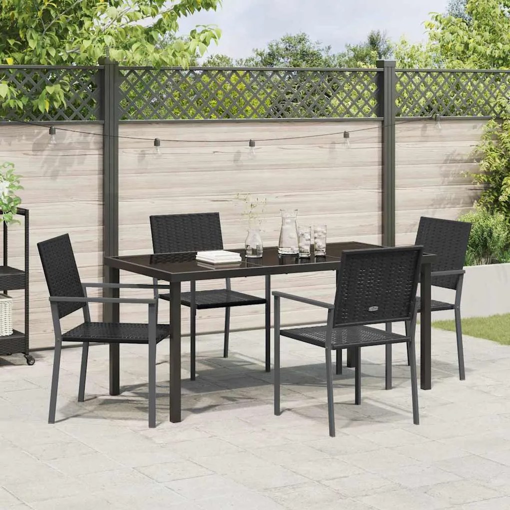 Conjunto de Jantar de Jardim 5 Peças Preto em Rattan Sintético