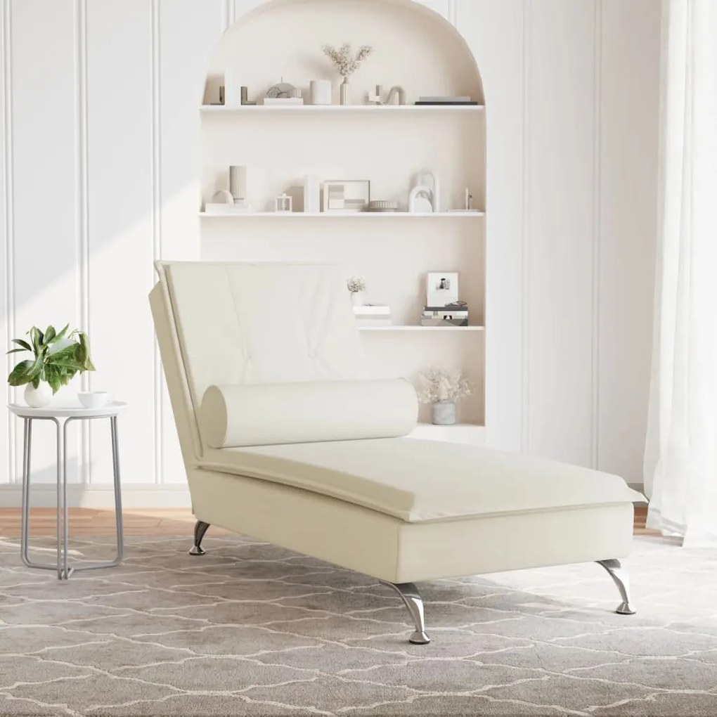 Chaise lounge de massagem com rolo veludo creme