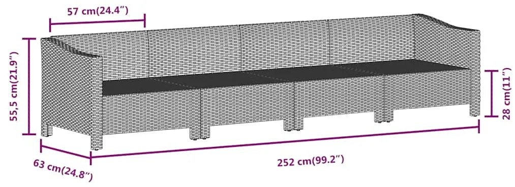 4 pcs conjunto lounge de jardim c/ almofadões vime PE cinzento
