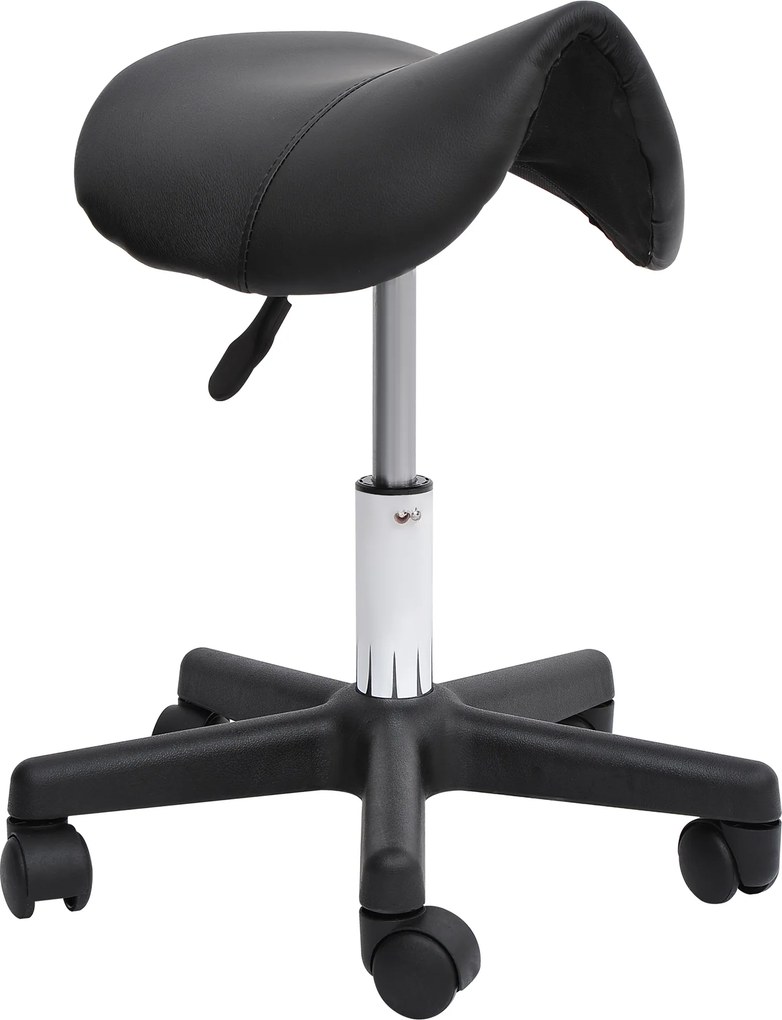 HOMCOM Taburete de Massagem com Sela Ergonómica e Altura Regulável 43-55 cm Rodas 360° Preto | Aosom Portugal