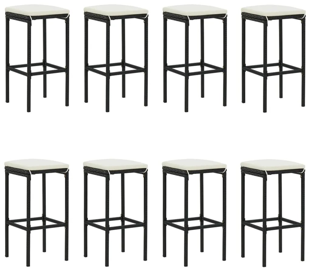 9 pcs conjunto de bar para jardim com almofadões preto