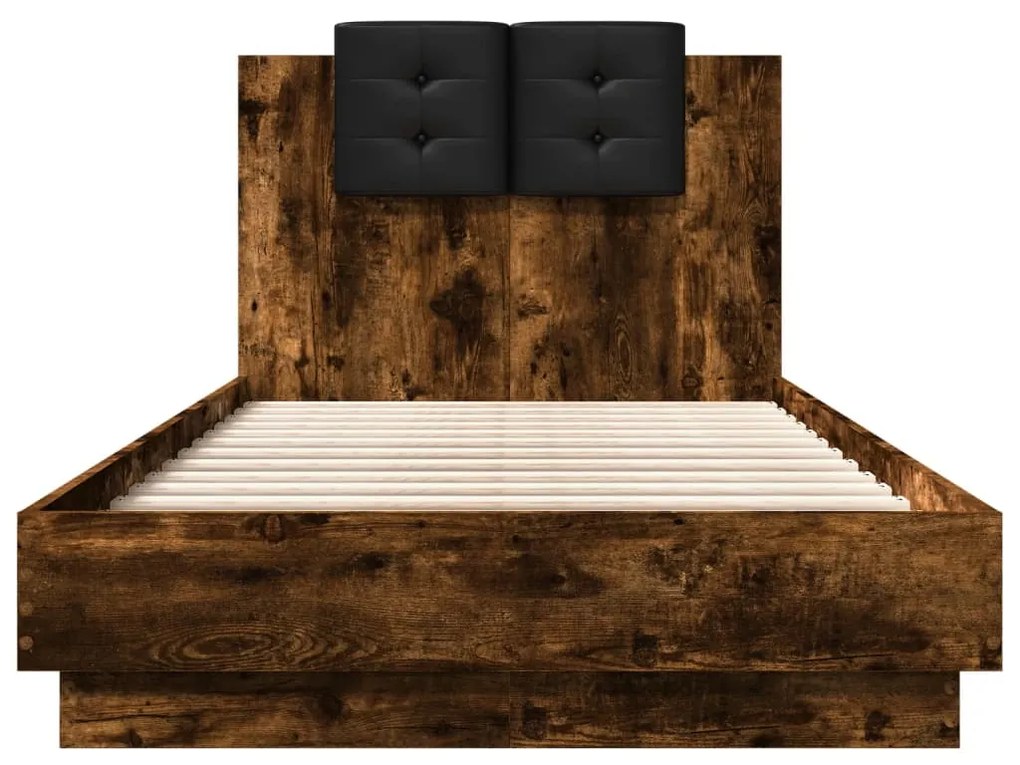 Estrutura cama c/ cabeceira/luzes LED 90x190 cm carvalho fumado
